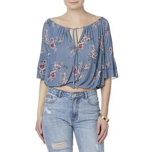 Sheer Floral Elastic Off the Shoulder Top